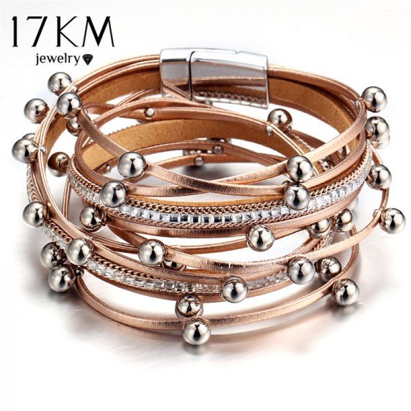 17KM 3 Color Fashion Multiple Layers Charm Bracelet For Women Vintage Leather Bracelets &amp; Bangle Femme Party Jewelry Wholesale
