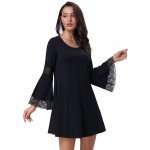 Kate Kasin Women's Casual Round Neck Loose A Line Tunic Dress Long Sleeves