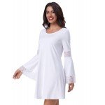 Kate Kasin Women's Casual Round Neck Loose A Line Tunic Dress Long Sleeves