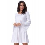 Kate Kasin Women's Casual Round Neck Loose A Line Tunic Dress Long Sleeves