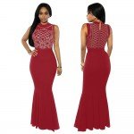 Women's Sexy Fitted Beading Sleeveless Evening Maxi Party Dress Formal Wedding Evening 
