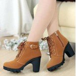 2017 New Autumn Winter Women Boots High Quality Solid Lace-up European Ladies shoes PU Fashion high heels Boots