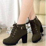 2017 New Autumn Winter Women Boots High Quality Solid Lace-up European Ladies shoes PU Fashion high heels Boots
