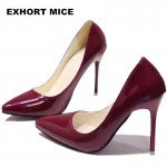 2018 HOT Women Shoes Pointed Toe Pumps Patent Leather Dress  High Heels Boat Shoes Wedding Shoes Zapatos Mujer Blue wine red