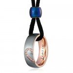 Aienid Stainless Steel Necklaces for Couples Heart Matching Rings for Men and Women Pendant Rope CZ