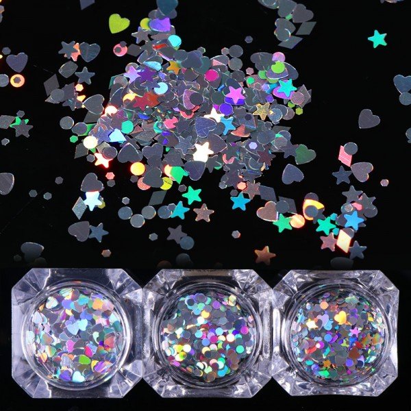 BORN PRETTY 1.5g Holographic Nail Sequins Heart Rhombus Star Round Colorful Flakes UV Gel Base Coat 1 Box Nail Art Paillette