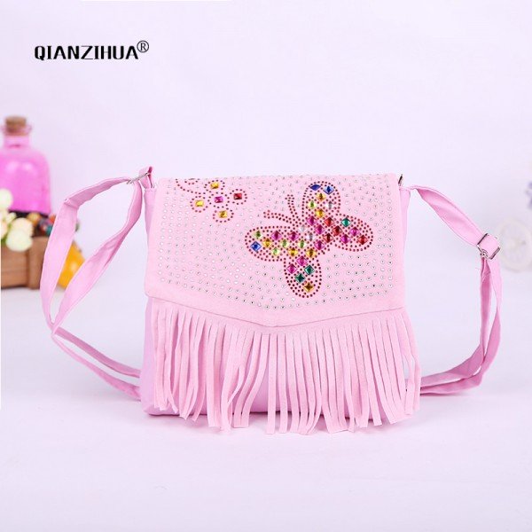 Baby Girl Cute Tassel Bags Diamond Butterfly Mini Shoulder Bags for children girls School Bags Princess cross body clutch bag