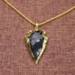 COAI Raw Obsidian Dragonglass Arrowhead Pendant Long Necklace 31.5"