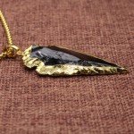 COAI Raw Obsidian Dragonglass Arrowhead Pendant Long Necklace 31.5"