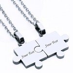 Custom Engraving Name/Date Stainless Steel Jigsaw Puzzle Pendant Chain Necklace For Couple's Gift