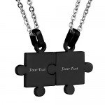 Custom Engraving Name/Date Stainless Steel Jigsaw Puzzle Pendant Chain Necklace For Couple's Gift