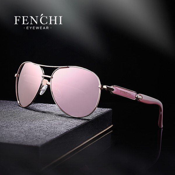 FENCHI 2018 sunglasses metal driving pilot mirror fashion design new aviator sunglasses women high quality Oculos De Sol pink