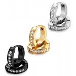 FIBO STEEL 13MM Stainless Steel Small Hoop Earrings for Men Women Huggie Earrings CZ Inlaid