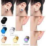 FIBO STEEL 6 Pairs Stud Earrings for Men Women Ear Piercing Ear Plugs Tunnel 18G