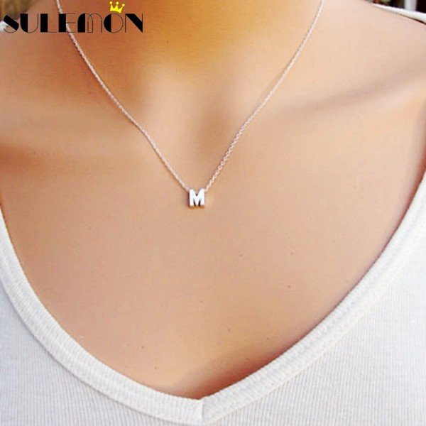 Fashion Silver Initial Charms Necklace Pendant Metal Letters For Jewelry Personalized Cut Letters Single M Necklaces Gold Chain