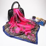 Fashion Women Scarf Luxury Brand Pink Leopard Hijab Silk Satin Shawl Scarfs Foulard Square Head Scarves Wraps 2017 NEW 90x90cm 