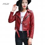 Ftlzz Pu Leather Jacket Women Fashion Bright Colors Black Motorcycle Coat Short Faux Leather Biker Jacket Soft Jacket Female