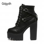 Gdgydh Fashion Black Martin Boots Women Spring Autumn Lace-up Soft Leather Platform Shoes Woman Party Ankle Boots High Heels