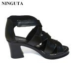 Genuine Leather high heels gladiator sandals women summer ladies shoes