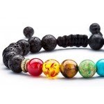 Hamoery Men Women 8mm Lava Rock 7 Chakras Diffuser Bracelet Braided Rope Natural Stone Yoga Beads Bracelet Bangle