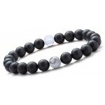 Hamoery Men Women 8mm Tiger Eye Stone Beads Bracelet Elastic Natural Stone Yoga Bracelet Bangle
