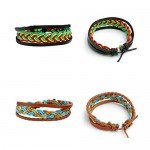 JUSNOVA 5-12 Pcs Leather Bracelet for Men Women Wooden Beaded Bracelets Cuff Adjustable