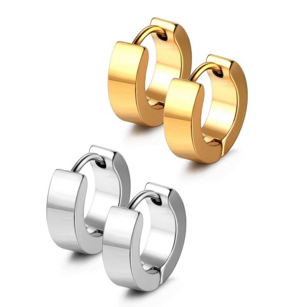 JewelrieShop Men Jewelry Set Huggie Earrings Hinged Hoop Dangle Earrings, Stainless Steel, Hypoallergenic, Urban Hoop Earrings