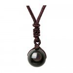 Jovivi 16mm Natural Black Obsidian Rainbow Eyes Stone Lucky Blessing Chakra Beads Pendant Necklace with Adjustable Braided Rope Cord