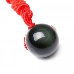 Jovivi 16mm Natural Black Obsidian Rainbow Eyes Stone Lucky Blessing Chakra Beads Pendant Necklace with Adjustable Braided Rope Cord