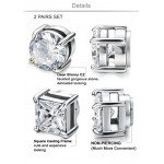 Jstyle 2 Pairs Stainless Steel Magnetic Stud Earrings for Men Women Non-piercing CZ Hypoallergenic 4-10mm
