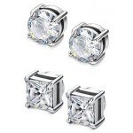 Jstyle 2 Pairs Stainless Steel Magnetic Stud Earrings for Men Women Non-piercing CZ Hypoallergenic 4-10mm