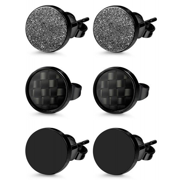 Jstyle 3 Pairs Stainless Steel Stud Earrings for Men Women Black Carbon Fiber Pierced