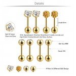 Jstyle 4 Pairs Stainless Steel Ball Stud Earrings for Men Women CZ Cartilage Helix Ear Piercing