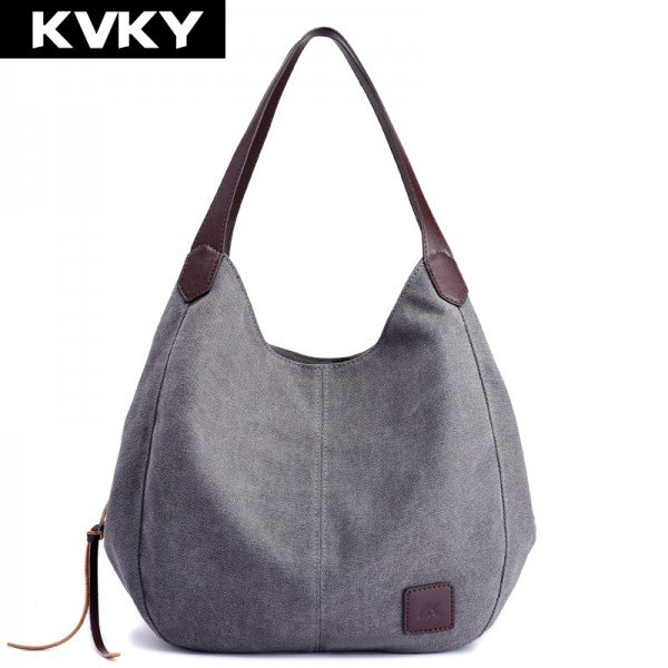 KVKY Brand Women's Canvas Handbags High Quality Female Hobos Single Shoulder Bags Vintage Solid Multi-pocket Ladies Totes Bolsas