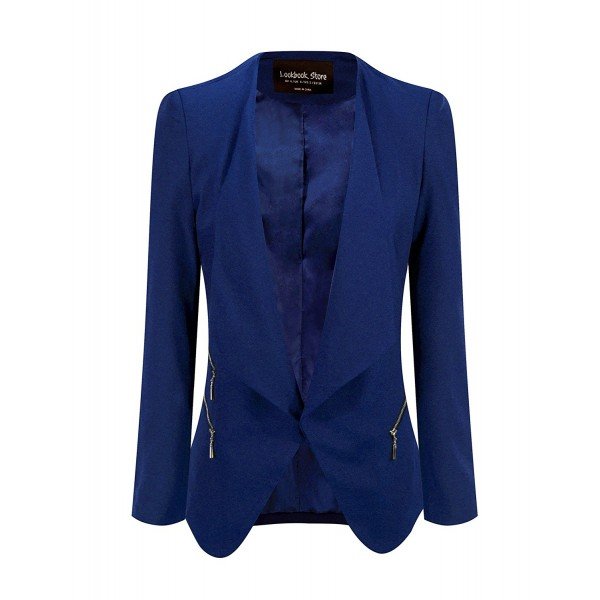 LookbookStore Women's Open Front Draped Asymmetric Padded Side Zip Blazer Jacket