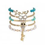 Lovelychica Vintage 5PCS Multi Layer Bracelets Turquoise Triangle Knot Stackable Open Cuff Bracelet Set Bangle Women
