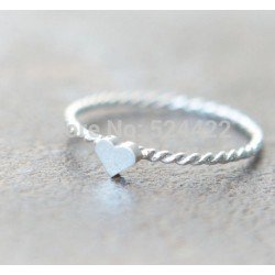 Min 1pc Cute Tiny Heart Ring with Twist Ringband in Multicolor/silver/rose-gold JZ088