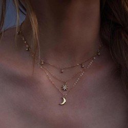 New Boho Jewelry Multi Layer Beads Choker Necklaces for Women Sexy Moon Fashion Pendant Vintage Collier choker Necklace Gifts