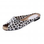 New Fashion The Flip Flops Women Soft Leather Shoes Leopard Print Peep Toe Sandals Women's Slippers Women Flats Plus Size 35-40