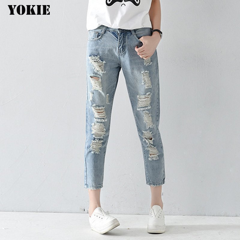 ankle length torn jeans