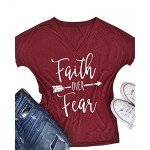 Pxmoda Women's Casual Letters Printed T-Shirt Short Sleeves Faith Over Fear Arrow Tee Tops
