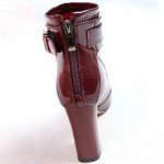 QUTAA Burgundy Pointed Toe PU Patent Leather Women Shoes Zipper Square High Heel Ankle Boots Women Motorcycle Boot Size 34-43