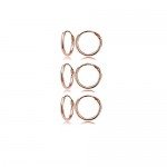 Rose Gold Flashed Sterling Silver Small Endless 10mm Round Unisex Hoop Earrings, Set of 3 Pairs