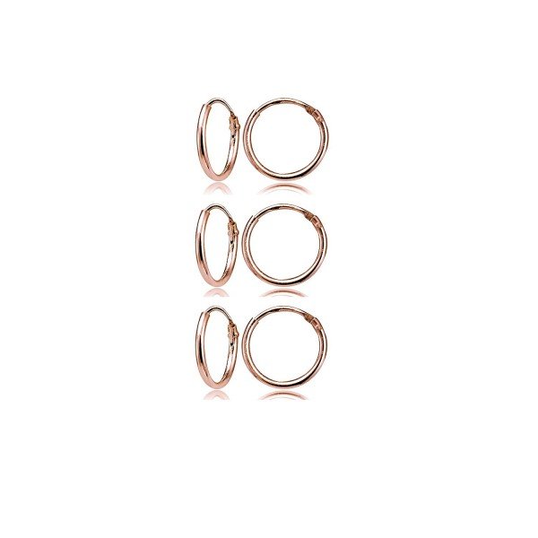 Rose Gold Flashed Sterling Silver Small Endless 10mm Round Unisex Hoop Earrings, Set of 3 Pairs