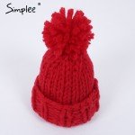 Simplee Knitting wool ball skullies beanies Casual streetwear warm hat cap Women autumn winter 2017 cute beanie hat female