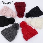 Simplee Knitting wool ball skullies beanies Casual streetwear warm hat cap Women autumn winter 2017 cute beanie hat female