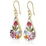 Sterling Silver Pressed Flower Teardrop Earrings