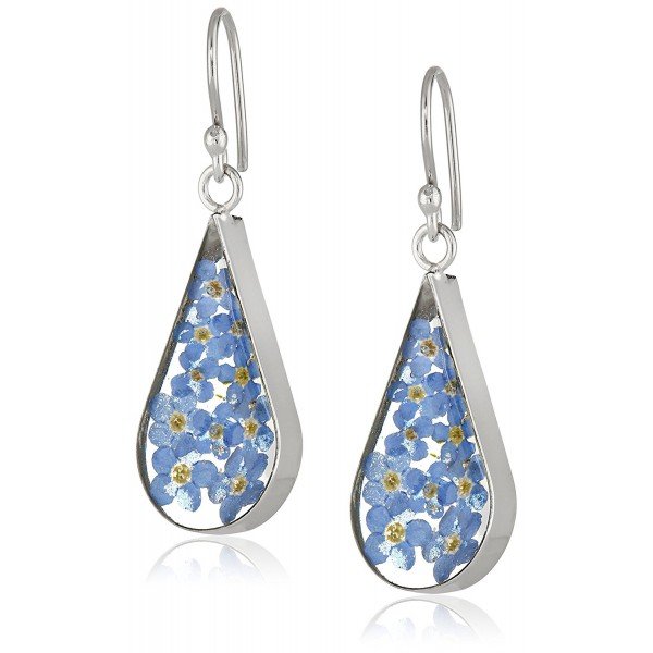 Sterling Silver Pressed Flower Teardrop Earrings