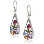 Sterling Silver Pressed Flower Teardrop Earrings