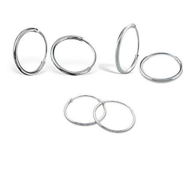 Sterling Silver Small Tiny Endless Hoop 8mm 10mm 12mm Earrings Set of 3